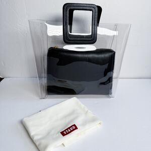 Staud Shirley Clear Bag Black Leather Pouch Top Handle PVC Purse